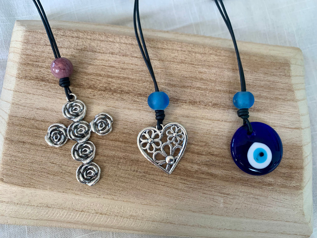 Rose Cross, Heart, Evil Eye Pendant Necklaces