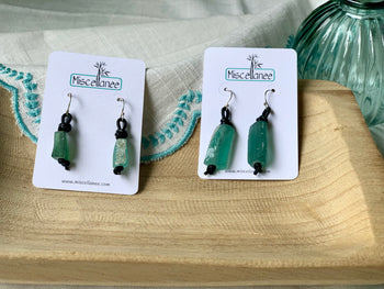 chuncky Roman glass earrings on sterling silver ear wires and leather