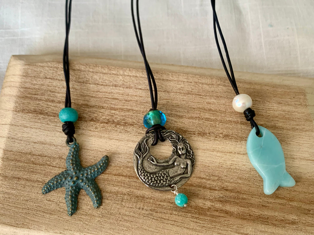 Starfish, Mermaid, Amazonite Fish Pendant Necklaces