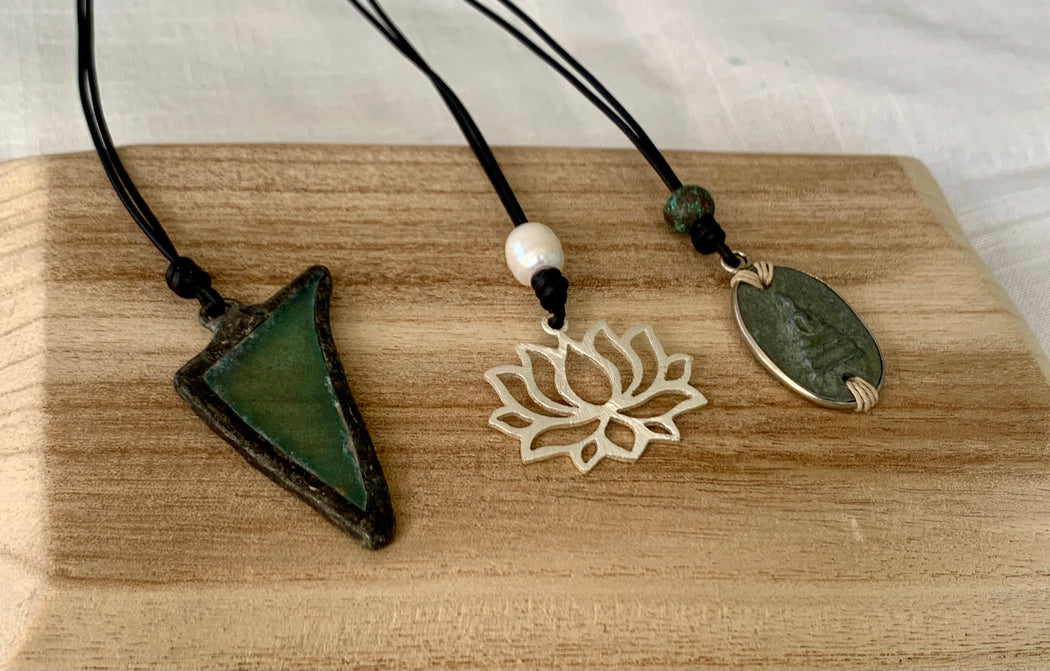 Seaglass, Lotus, Buddha Pendant Necklaces